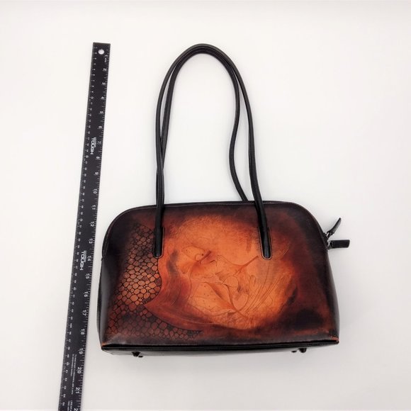 BAMBUS‎ Women's Brown Leather Art Double Strap Purse Shoulder Bag - Picture 15 of 16